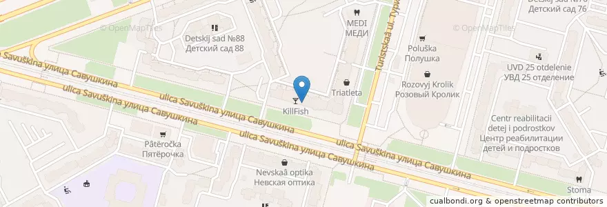 Mapa de ubicacion de Fratelli en Russia, Northwestern Federal District, Leningrad Oblast, Saint Petersburg, Приморский Район, Округ № 65.