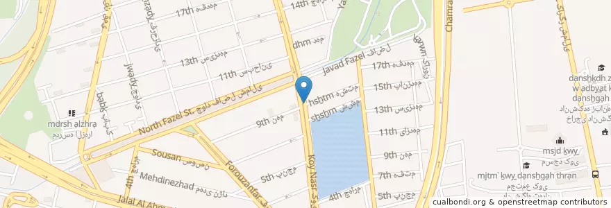 Mapa de ubicacion de موسسه اعتباری نور en İran, Tahran Eyaleti, شهرستان تهران, Tahran, بخش مرکزی شهرستان تهران.