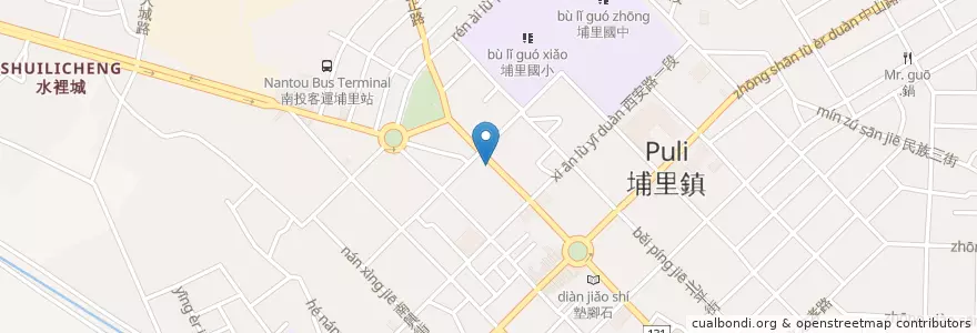 Mapa de ubicacion de 山雞肉飯 en تایوان, 臺灣省, 南投縣, 埔里鎮.