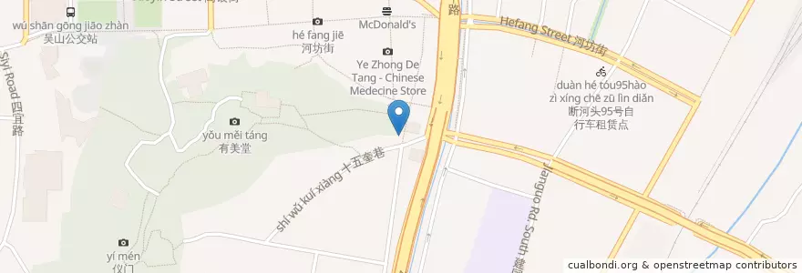 Mapa de ubicacion de 鼓楼银花馄饨 en China, Zhejiang, Hangzhou, Shangcheng, 紫阳街道, 清波街道.