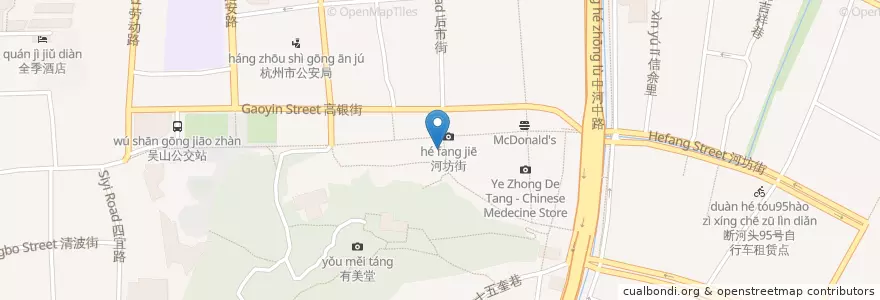 Mapa de ubicacion de 胡庆余堂 en 中国, 浙江省, 杭州市, 上城区, 清波街道.