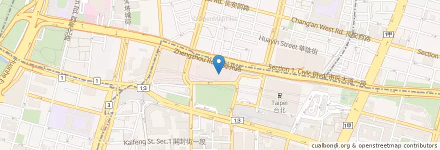 Mapa de ubicacion de 機場捷運手機充電站/無線上網站 en Taiwan, 新北市, Taipei, 中正區.