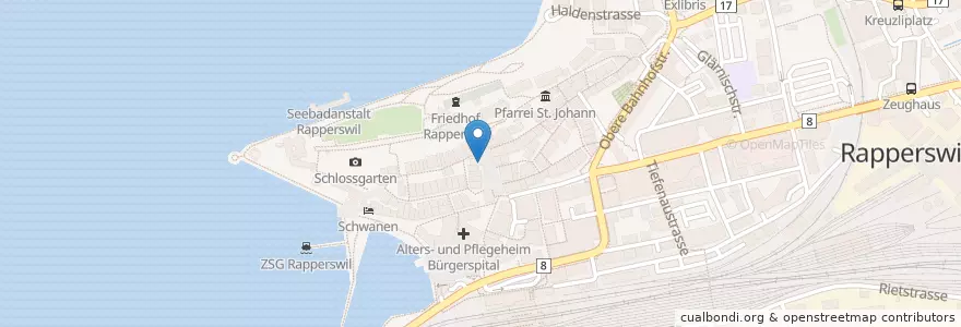 Mapa de ubicacion de acrevis Bank Rapperswil-Jona en Schweiz/Suisse/Svizzera/Svizra, Sankt Gallen, Wahlkreis See-Gaster, Rapperswil-Jona.