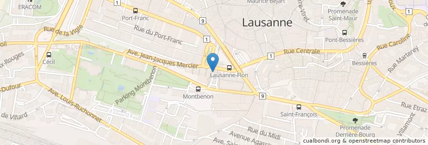 Mapa de ubicacion de Metro Flon Pharmacie en Schweiz/Suisse/Svizzera/Svizra, Vaud, District De Lausanne, Lausanne.