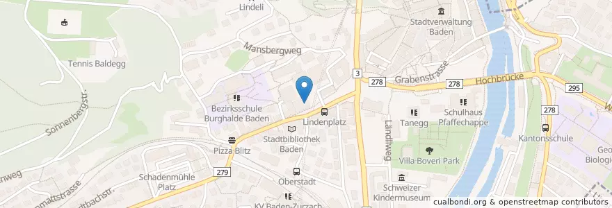 Mapa de ubicacion de Linde en スイス, Aargau, Bezirk Baden, Baden.