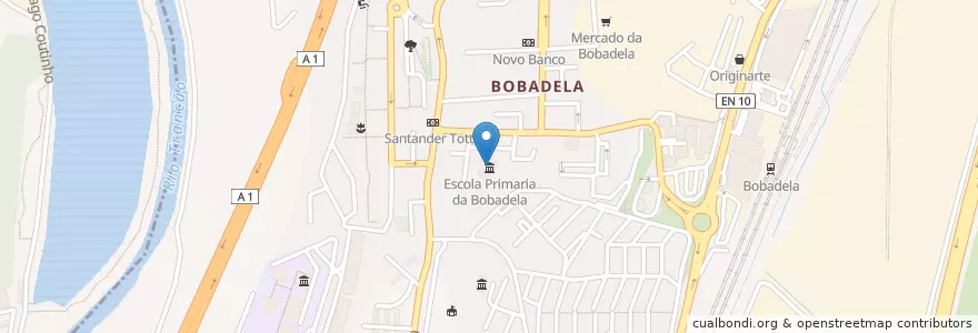 Mapa de ubicacion de Escola EB1 Bobadela en Португалия, Área Metropolitana De Lisboa, Лиссабон, Grande Lisboa, Loures, Santa Iria De Azoia, São João Da Talha E Bobadela.