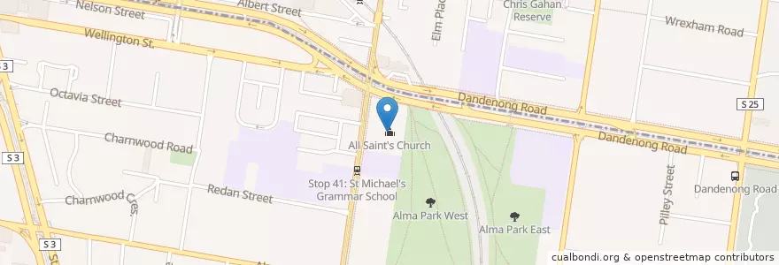 Mapa de ubicacion de All Saint's Church en Austrália, Victoria, City Of Port Phillip, City Of Stonnington.