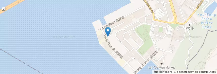 Mapa de ubicacion de 油塘 (崇德圍) Yau Tong (Shung Tak Wai) en 中国, 広東省, 香港, 九龍, 新界, 觀塘區 Kwun Tong District.