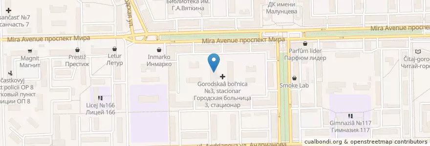 Mapa de ubicacion de Городская больница №3, стационар en ロシア, シベリア連邦管区, オムスク州, オムスク地区, オムスク管区.