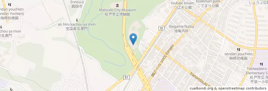 Mapa de ubicacion de 千葉県立 西部図書館 en Japan, Präfektur Chiba, 松戸市.