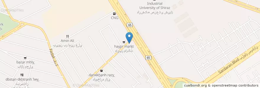 Mapa de ubicacion de کافی نت پارسیان en Iran, استان فارس, شهرستان شیراز, بخش مرکزی, شیراز.