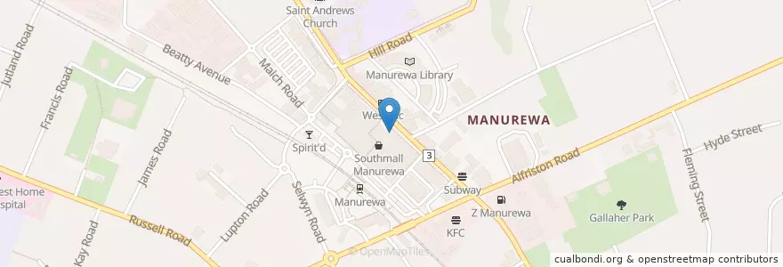 Mapa de ubicacion de Southmall Pharmacy en Nuova Zelanda, Auckland, Manurewa.