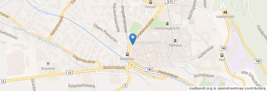 Mapa de ubicacion de Street Café en Швейцария, Граубюнден (Гризон), Plessur, Chur.