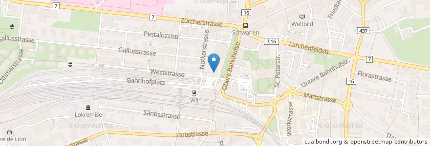 Mapa de ubicacion de Stadtsaal Wil en Zwitserland, Sankt Gallen, Wahlkreis Wil, Wil (Sg).