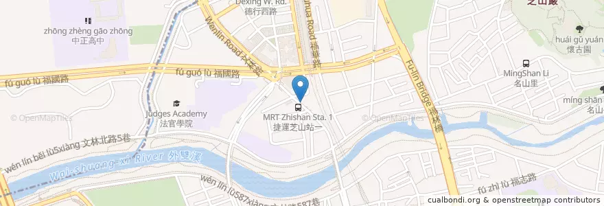Mapa de ubicacion de 捷運芝山站(1號出口) en Taiwan, Neu-Taipeh, Taipeh, Shilin.
