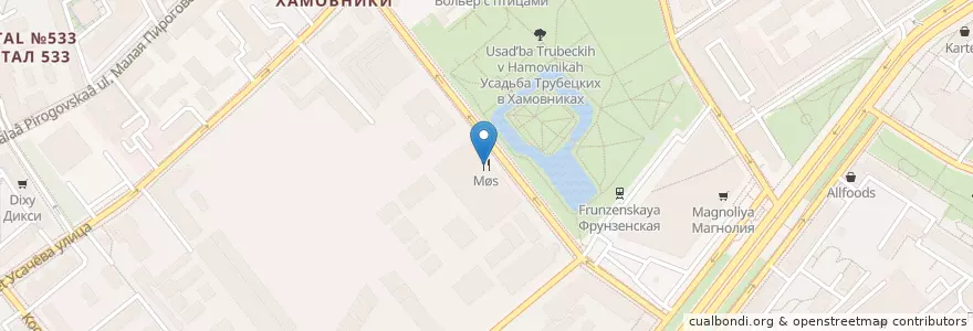 Mapa de ubicacion de Моника en ロシア, 中央連邦管区, モスクワ, Центральный Административный Округ, Район Хамовники.
