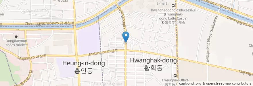Mapa de ubicacion de 동대문중앙교회 en 韩国/南韓, 首尔, 황학동.