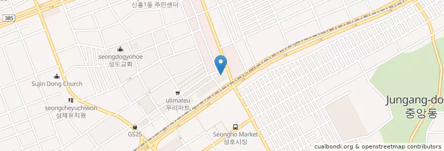 Mapa de ubicacion de 휴엔병원(12층) en Korea Selatan, Gyeonggi, 중원구.
