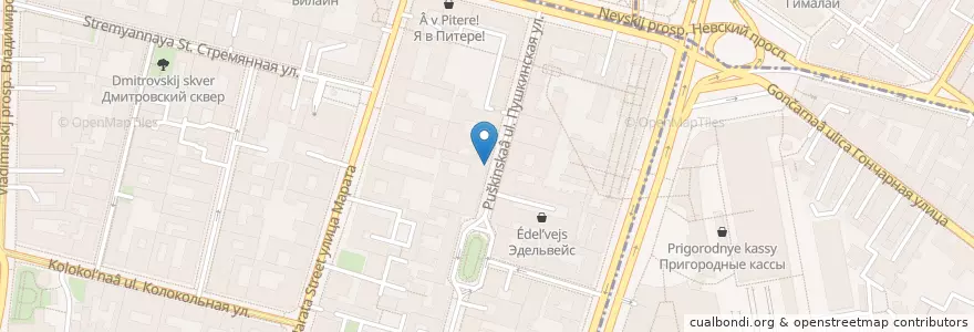 Mapa de ubicacion de Пушкин Kurit en ロシア, 北西連邦管区, レニングラード州, サンクト ペテルブルク, Центральный Район, Владимирский Округ.