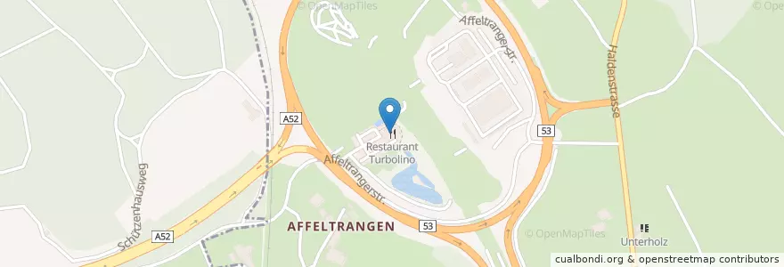 Mapa de ubicacion de Restaurant Turbolino en Suisse, Zurich, Bezirk Hinwil, Hinwil.