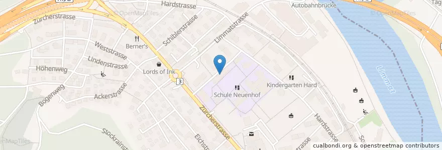 Mapa de ubicacion de Schulhaus Schibler en Suisse, Argovie, Bezirk Baden, Wettingen, Neuenhof.