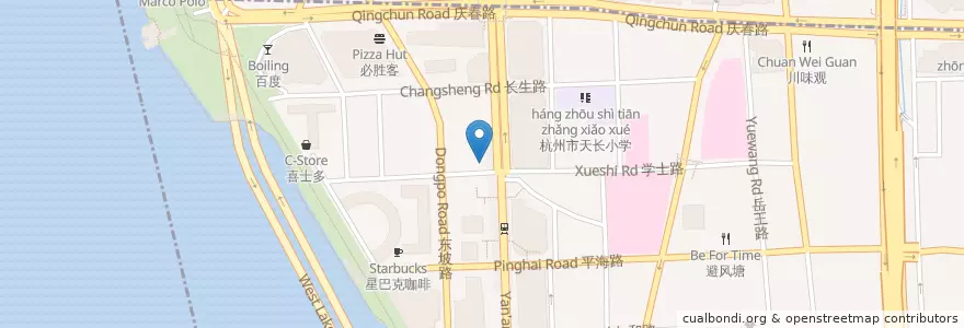 Mapa de ubicacion de 古铺良食 en 中国, 浙江省, 杭州市, 上城区, 湖滨街道.