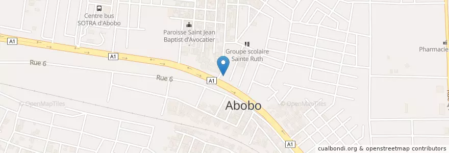 Mapa de ubicacion de Marché de nuit Abobo Avocatier en Côte D'Ivoire, Abidjan, Abobo.
