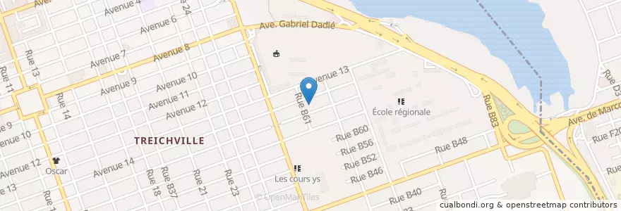 Mapa de ubicacion de Marché Nanan Yamousso en コートジボワール, アビジャン, Treichville.