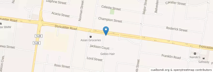 Mapa de ubicacion de Zero 95 en Avustralya, Victoria, City Of Manningham.