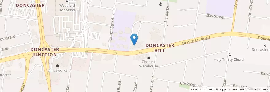Mapa de ubicacion de Doncaster Library en Australie, Victoria, City Of Manningham.