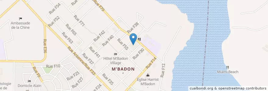 Mapa de ubicacion de Marché de M'badon en Ivoorkust, Abidjan, Cocody.