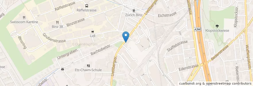 Mapa de ubicacion de Zahnarztpraxis Binz en Schweiz, Zürich, Bezirk Zürich, Zürich.