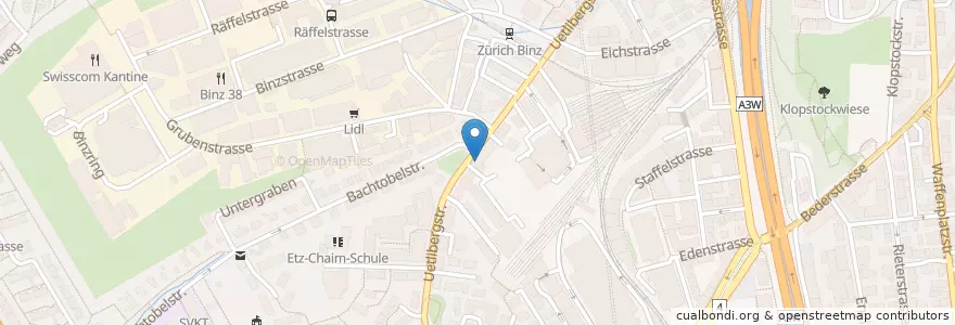 Mapa de ubicacion de Binz Pasta e Pizza House en Switzerland, Zürich, Bezirk Zürich, Zürich.