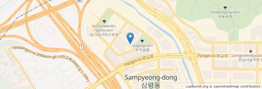 Mapa de ubicacion de cafe MOA en 大韓民国, 京畿道, 盆唐区, 寿井区.