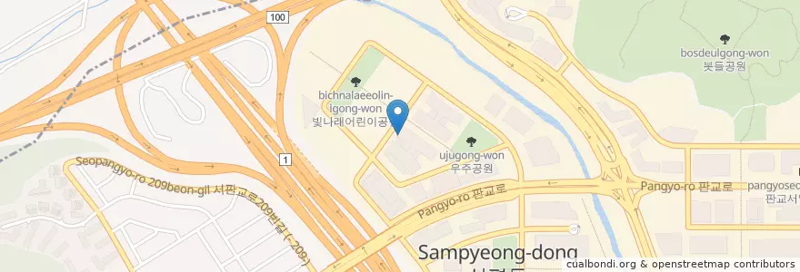 Mapa de ubicacion de 담소사골순대 en 大韓民国, 京畿道, 盆唐区, 寿井区.