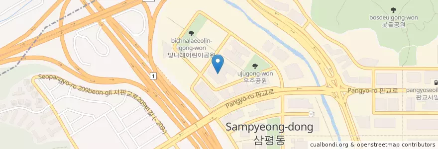 Mapa de ubicacion de 놀부부대찌개(2층) en كوريا الجنوبية, 경기도, 분당구, 수정구.