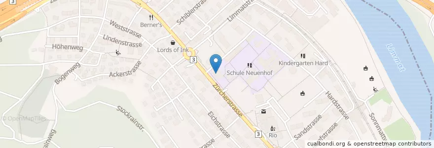 Mapa de ubicacion de Turnhalle A en Suíça, Aargau, Bezirk Baden, Wettingen, Neuenhof.