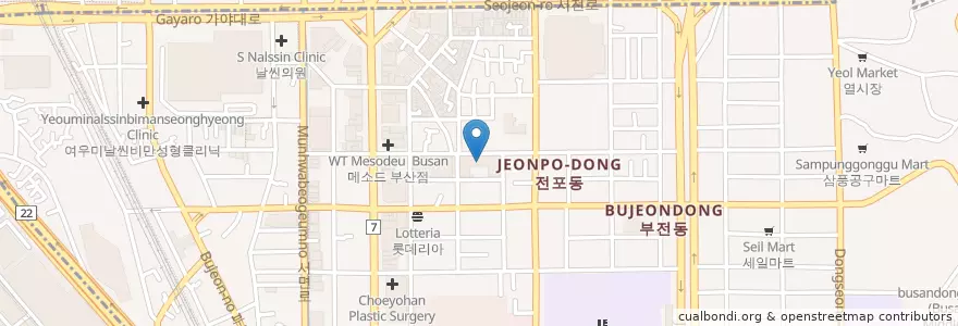 Mapa de ubicacion de 피자헛 en Zuid-Korea, Busan, 부산진구, 부전동.
