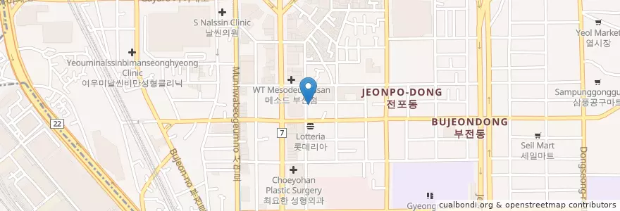Mapa de ubicacion de 미스터피자 en Südkorea, Busan, Busanjin-Gu, Bujeon-Dong.