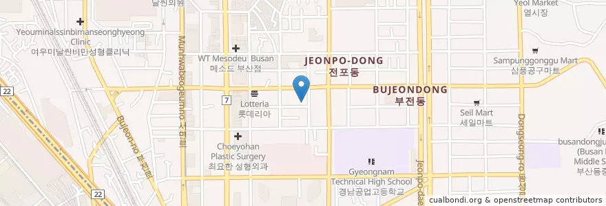 Mapa de ubicacion de 스타벅스 en 대한민국, 부산, 부산진구, 부전동.