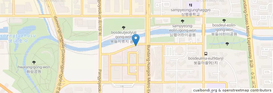 Mapa de ubicacion de 김돈이 연탄구이집 en Zuid-Korea, Gyeonggi-Do, 분당구.