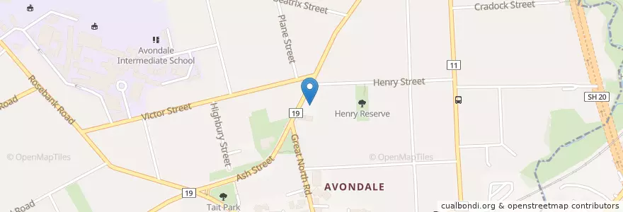 Mapa de ubicacion de Avondale Integrated Health Centre en Nieuw-Zeeland, Auckland, Whau.