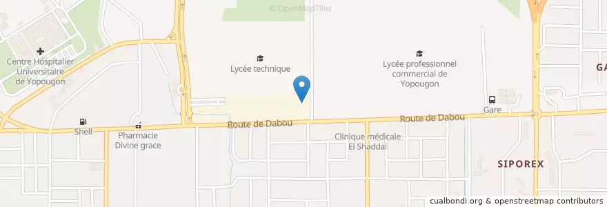 Mapa de ubicacion de Marché Siporex 5 en Elfenbeinküste, Abidjan, Yopougon.