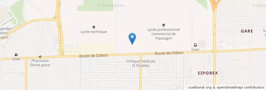 Mapa de ubicacion de Marché Siporex 10 en Fildişi Sahili, Abican, Yopougon.