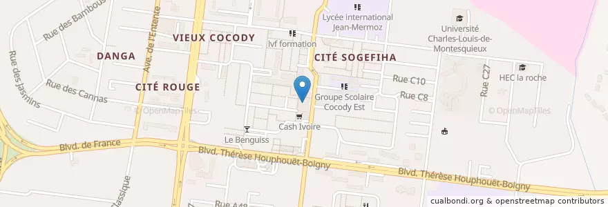 Mapa de ubicacion de Petit marché de Cocody (Ancien marché) en Costa D'Avorio, Abidjan, Cocody.