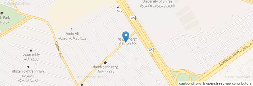Mapa de ubicacion de کافی نت پارسیان en Irán, Fars, شهرستان شیراز, بخش مرکزی, شیراز.