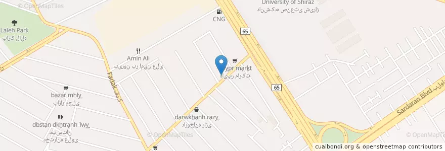 Mapa de ubicacion de فست فود بابک en Irán, Fars, شهرستان شیراز, بخش مرکزی, شیراز.