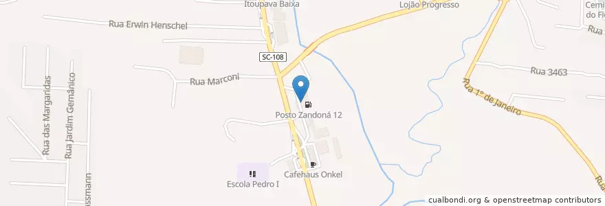 Mapa de ubicacion de Posto Zandoná 12 en Brasil, Região Sul, Santa Catarina, Região Geográfica Intermediária De Blumenau, Microrregião De Blumenau, Blumenau.