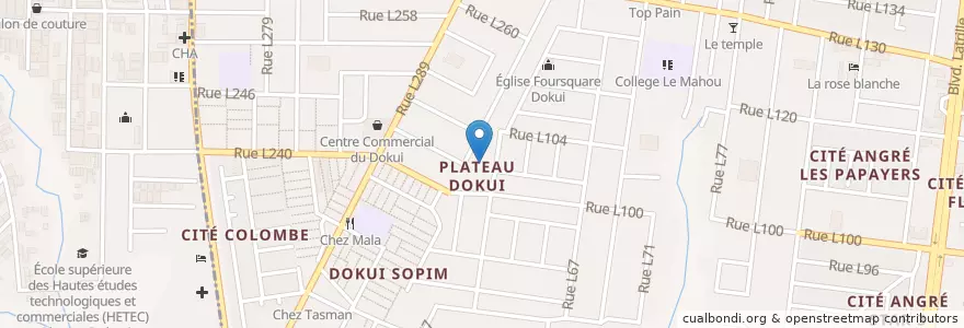 Mapa de ubicacion de Marché de Dokui en ساحل عاج, آبیجان, Cocody, Abobo.