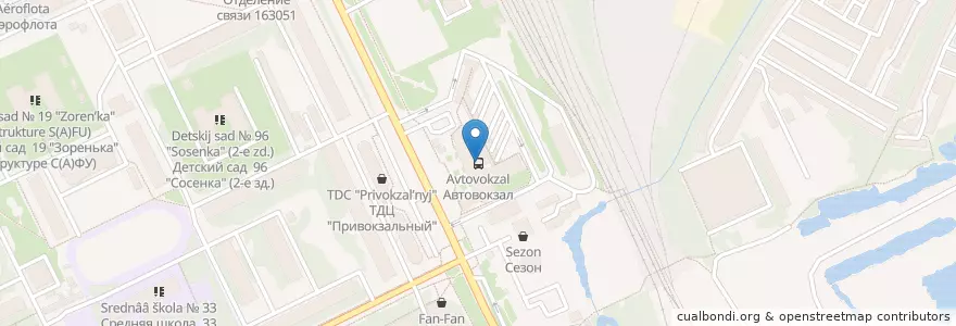 Mapa de ubicacion de Автовокзал en Russland, Föderationskreis Nordwest, Oblast Archangelsk, Приморский Район, Городской Округ Архангельск.